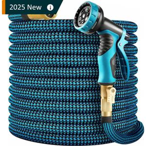 50 FT Expandable Garden Hose, 2025 New No Kink Water Hose 50ft, 10 Pattern Nozzle, Leakproof Solid Brass Fittings, Extra Strong Outer Fabric, Durable 3-Layer Latex Core, Ultra Lightweight, No Tangle