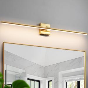 Modern Bathroom Lighting Fixtures Over Mirror - 39 Inch Brushed Gold Bathroom Vanity Light Fixture 3500K Dimmable LED Vanity Light Bar for Bath Wall Sconce, 28W