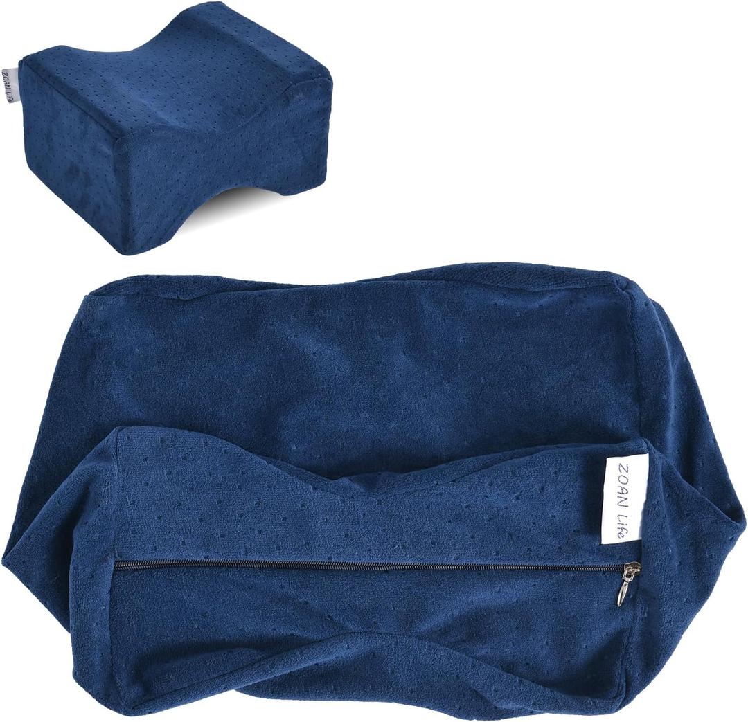 Knee Pillow Case 10" x 8" x 6.3", Replacement Leg Pillow Case, Knee Pillow Cover with Zipper Apply to Memory Foam Leg Pillow from ZOAN Blue