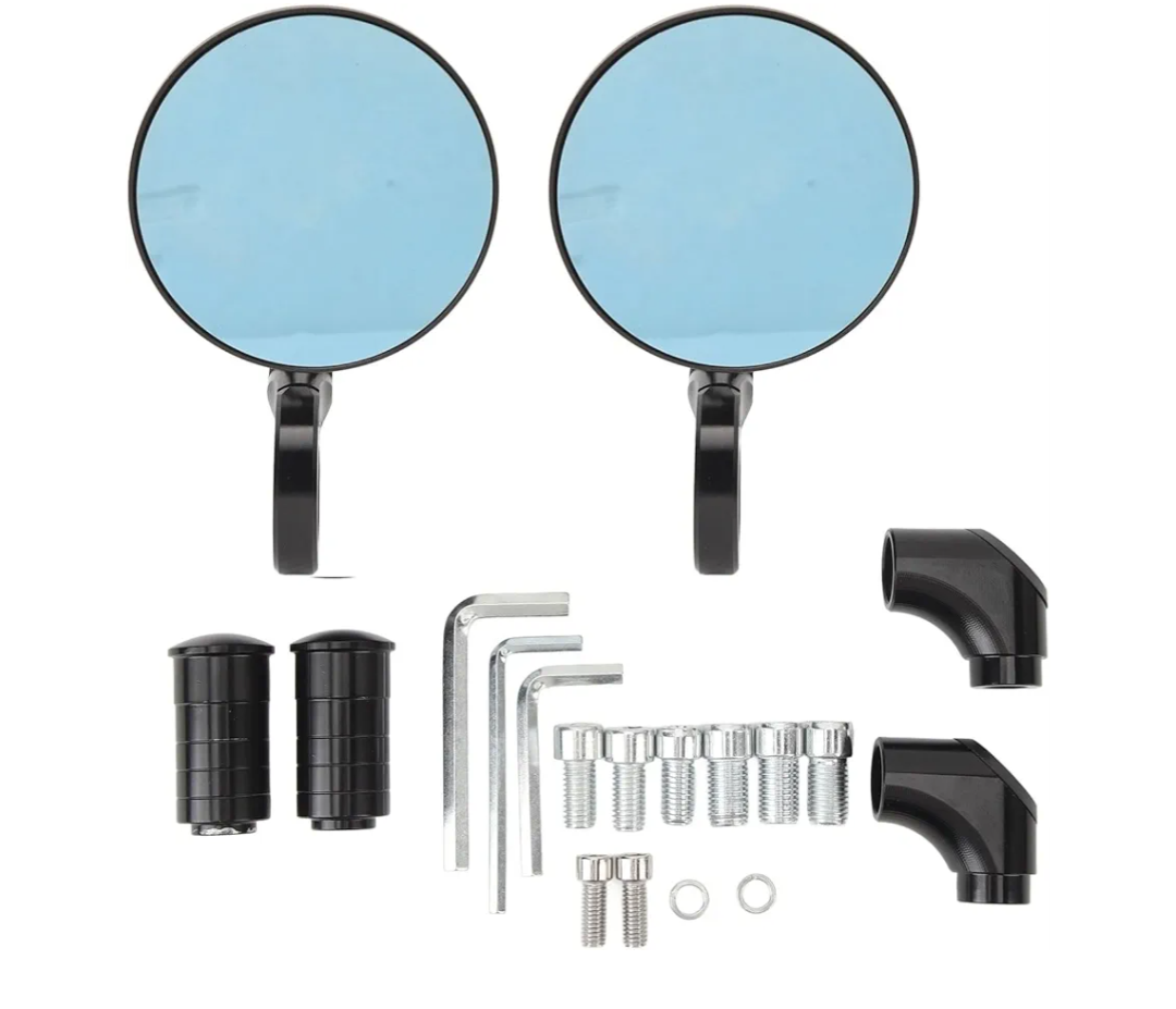 Motorcycle Bar End Mirrors Round Handlebar Rearview Side Mirror Anti Glare Blue Mirror Universal Fits for M8 M10 Mirror Holders CB1000R CB1300 CB600F Hornat (Matte Black