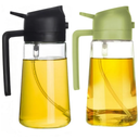 TrendPlain 16oz/470ml Glass Olive Oil Sprayer for Cooking – 2 in 1 Olive Oil Dispenser Bottle for Kitchen Gadgets and Air Fryer Accessories, Salad, BBQ - Black & Green