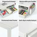 ECOLOVI Desk Organizer and Accessories, 2-Tier Computer Monitor Stand Rise with Storage Drawer & 2 Pen Holders, Laptop & Printer Stand for Desktop, Workspace Organizers for Office Supplies (White)