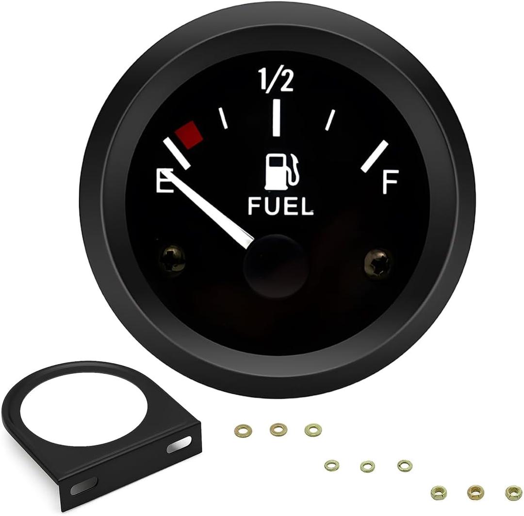 2" 52mm 12V Fuel Level Gauge Meter Kit with Nut/Bracket - 240-33ohm Boat Fuel Gauge Gas Tank Meter with E-1/2-F Pointer Dash, Universal for Car RV Yacht Marine Motorcycle (Black)