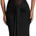 JUMISEE Womens Sexy Halter Twist Knot Maxi Dress Draped Ribbon Ruched Cocktail Dress Sheer Mesh Bodycon Formal Dresses (Medium, Black)
