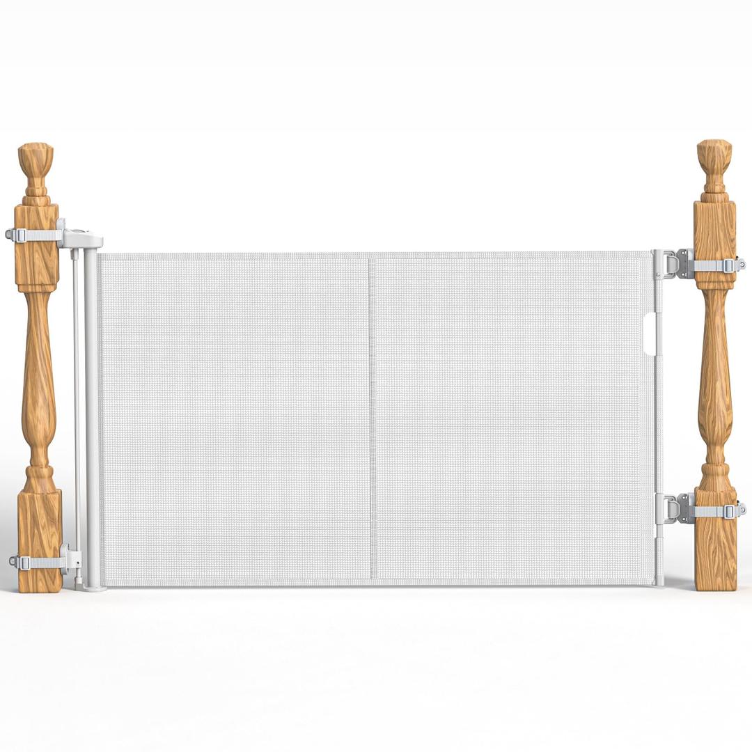 Upgraded Retractable Baby Gates for Stairs & Banister, Mesh Dog Gate Indoor, Extends to 55" Wide 33" Tall, Child Safety Gate for Stairway, Banister & Wall Mount (White)