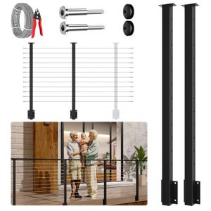 2Pack One-Stop Side Mount Cable Railing Post Kits 42" (Post Body 47.6"), Complete Set Include 2 Pack Side Mount Line Posts, 105ft Cable, 12 Sets Cable Tensioner, 48 Cable Grommets (No Handrail)