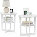 Furinno JAYA Side Table Set of 2, 2-Tier Round Modern End Table with Oval Tabletop, Night Stand, Bedside Table with Open Shelf, for Living Room, Bedroom, White