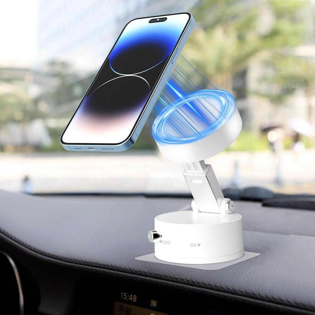 Magnetic Phone Holder for Car Mount,Vacuum Magnetic Suction Car Accessories for iPhone 16 Pro Max 15 14 13 12 Plus Samsung HuaweiWaterproofMagnet Cell Phone Holders for Shower/Desk/Mirror (White)