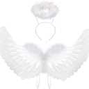 BohoSM Angel Costume Wings and Halo Adult White Angel Costumes Wings for Girls Kids Party Children's Boys Halloween Christmas (White)