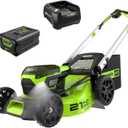 Greenworks 60V 21 Cordless (Push) Lawn Mower (LED Lights + Aluminum Handles), 5.0Ah Battery and Rapid Charger