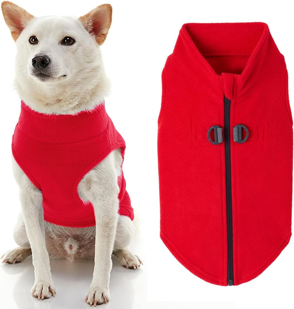 Gooby Zip Up Fleece Dog Sweater - Red, Small - Warm Pullover Fleece Step-in Dog Jacket with Dual D Ring Leash - Winter Small Dog Sweater - Dog Clothes for Small Dogs Boy (Small chest (~13.5"))