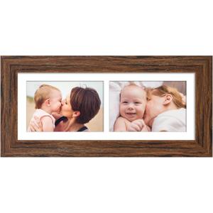 6x15 Picture Frame Display 2 opening 5X7 Double Picture Frame Collage,Multi Photo Frame with Mat,Plexiglass,Horizontal and Vertical Formats for Wall Dcor,Carbonized Brown Wood Grain