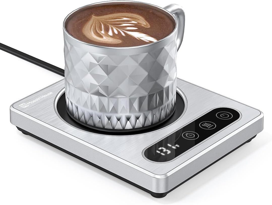 Maestri House Coffee Mug Warmer with 4 Temp Settings & 1-12 Hour Timer, Auto Shut Off for Desk, Smart Electric Beverage Warmer, Candle Melter for Home and Office, ETL Listed (Silver)