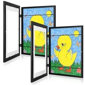 2-Pack Kids Art Frames, 11x14 Front Opening Kids Artwork Frames Changeable, Displays 9x12 With Mat and 11x14 Without Mat, Holds 50 Pcs, for 3D Picture, Crafts, Children Drawing, Hanging Art, Portfolio