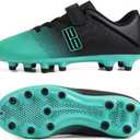 brooman Kids Firm Ground Soccer Cleats Boys Girls Athletic Outdoor Football Shoes (13 Little Kid, Black/Green)