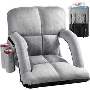 Wide Stadium Seats with Back Support, Bleacher Chairs with Comfy Cushion, 6 Reclining Positions, Portable Stadium Chair Bleacher Seat with Armrests for Outdoor Sport Events, Camping, Beaches (Gray) (Wide - 16.8" to 22.5", Grey)
