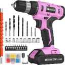 FADAKWALT Cordless Drill Set, 20V Electric Power Drill With Battery And Charger, 30N Torque, 21+1 Settings, 3/8-Inch Keyless Chuck, Driver Bits Kit, LED Light (Pink)