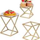 MyGift Modern Pizza Pedestal Stand, Twisting Geometric Brass Tone Metal Racks, Tiered Abstract Food Display Stands, Dessert Serving Risers for Cupcakes, 3-Piece Set