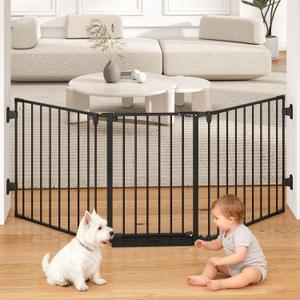 Cideny 78" Extra Wide Baby Gate, Dog Gates Indoor for Doorways Stairs, Essential Safety Gate for Child, Hardware Mounted Adjustable Pet Gate with Anti-Trip Pedal, 28'' Tall 3 Metal Panels Black