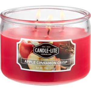 Candle-lite Scented Candles, Apple Cinnamon Crisp Fragrance, One 10 oz. Three Wick Aromatherapy Candle with 20-40 Hours of Burn Time, Red Color