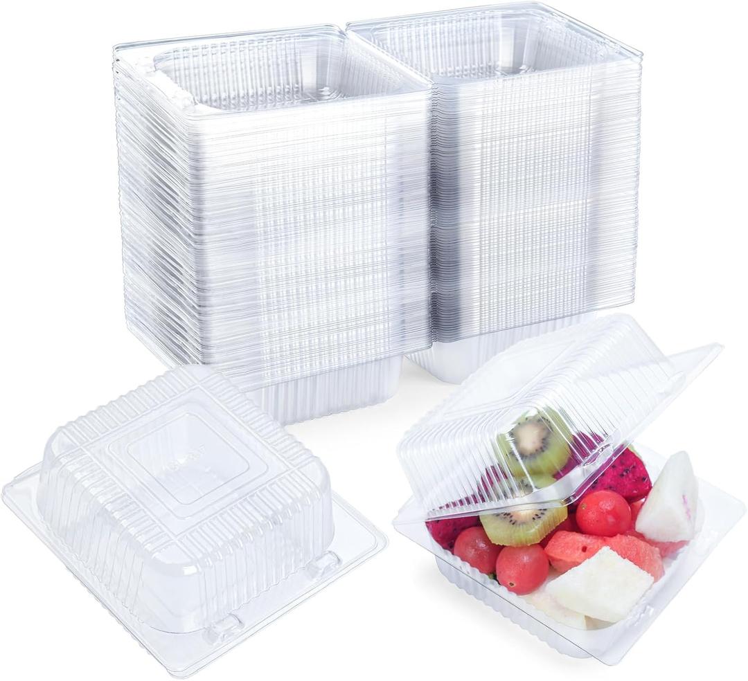 Evnlo 100 Count Clear Plastic Containers with Lids for Food, Thickened Disposable Sandwich Containers Clamshell Boxes for Cake Slice, Dessert, Hamburger, Salad, Pastry, Fruits, Takeout Tray