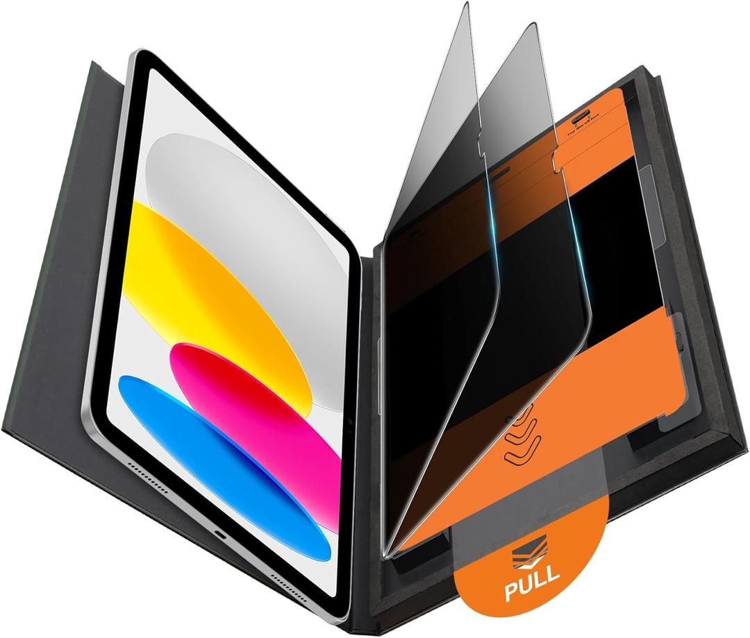 OMOTON 2 Pack Privacy Screen Protector for iPad A16 11th 10th Generation (11/10.9 inch 2025/2022), Anti-Spy Tempered Glass with Installation Tray for 11th/10th Gen-Case Friendly/Apple Pencil Support (Black)
