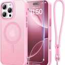 Stronger Magnetic & Shockproof for iPhone 16 Pro Case,Fit for MagSafe, with Screen Protector & Wrist Strap, Military-Grade Drop, Translucent Slim for iPhone 16 Pro Case, Chalk Pink