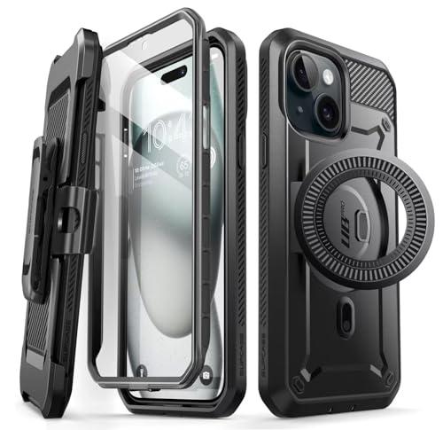 SUPCASE for iPhone 15 Plus Case with Stand, [Compatible with MagSafe] [Built-in Screen Protector & Belt Clip] [Military-Grade Drop Protection] Magnetic Phone Case for iPhone 15 Plus, Black