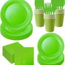 210pcs green Plates And Cups Party Supplies -Green Party Plates Plastic Silverware, Paper Cups And Napkins Serves 30 (Grass Green)