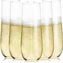 Prestee 24 Plastic Champagne Flutes - 9oz Heavy Duty Stemless Champagne Glasses for Parties - Disposable Clear Plastic Toasting Glasses, Mimosa Glass for New Years Eve Party Supplies