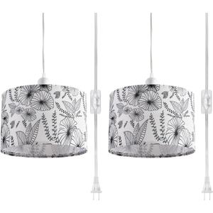 2 Pack Plug in Pendant Light, Hanging Light with 15Ft Clear Cord, On/Off Switch, Flower Fabric Lamp Shade, Hanging Light Fixture for Bedroom, Kitchen, Living Room, Dining Table