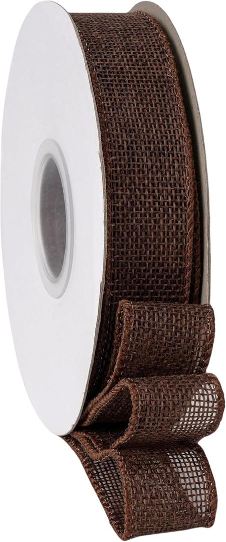 Brown Burlap Wired Ribbon, Ribbon with Wire Edge for Father's Day Decor, Gift Wrapping, Bows, Outdoors Wreath. 1 Inch x 20 Yards/Roll
