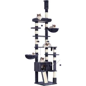 Hey-brother Cat Tree, 98.4-110.2 Inches Floor to Ceiling Cat Tree-Adjustable Height, Tall Cat Climbing Tower for Cats Large Adult with Scratching Post, Cat cando, Smoky Gray 0MPJ091G