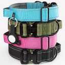 Tactical Dog Collar with Control Handle & AirTag Holder, Neoprene-Padded Lining, Reflective Strips, Heavy-Duty Thick Nylon, Metal Buckle, for Medium & Large Dogs Green