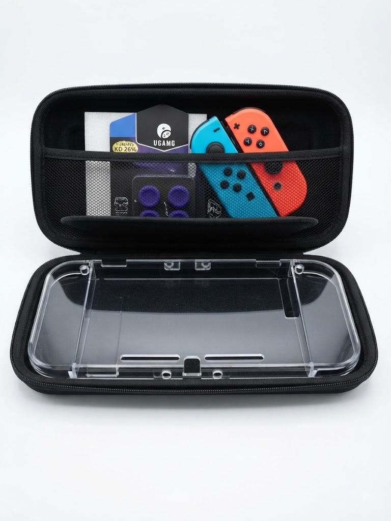 UGAME Essential Pack for Switch - Travel Carrying Case, Hard Protective Shell, Thumb Grip Caps, and Storage Bag Accessories (Black)