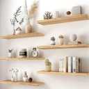 PHPH 24 Inch Wood Floating Shelves for Wall, Wooden Wall Shelves for Bedroom, Set of 6 Light Brown (24in, Light Wood)