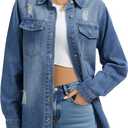 Oversized Jean Jacket Women Casual Button Down Distressed Denim Shacket (XXL, R-knight Blue)