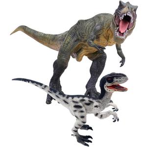 Gemini&Genius Tyrannosaurus Rex and Velociraptor Set with Movable Jaw Dinosaur Toys Dinosaur World Action Figures Birthday Gift Toys and Cake Topper for Kids 3-12 Years Old