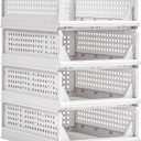 VECELO 4 Pack Plastic Closet Shelf Organizer, Stackable Sweater Storage Closet Drawers, Foldable Wardrobe Organizer, Easy Assembly, Durable and Space Saving for Closet, Bathroom, Kitchen, Gray (16.93*12.99*22.04")