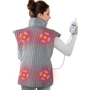 Heating Pad with Massager for Back Pain Cramps Relief,24"x35" Electric Heating Pad for Neck and Shoulders,Inner Detachable Heated Pad Wrap with 4 Massagers,Gifts for Women Men (Grey)