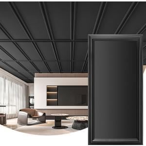 Art3d Drop Ceiling Tiles 48x24, Decorative PVC Ceiling Panels, Waterproof Rustproof and Durable 12-Pack, Glue Down, Rectangular Black (12pcs 24x48 in.)