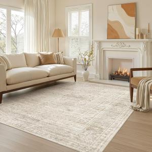 Nakagishi 5x7 Area Rugs Living Room: Washable Large Vintage Rug Neutral Non-Slip Soft Stain Resistant Indoor Carpet for Bedroom Nursery Dining Room Office Playroom - Beige Gray