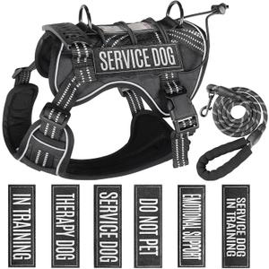 Service Dog Tactical Vest Harness and Leash Set Medium Sized Dog Emotional Support- Tactical Dog Harness Training Collar with Name (Black, Small)