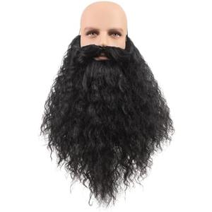 Honcloud 18 Inch Men's Long Curly Synthetic Pre - styled Realistic Fake Beard for Wizard Costume and Halloween Party (Black)