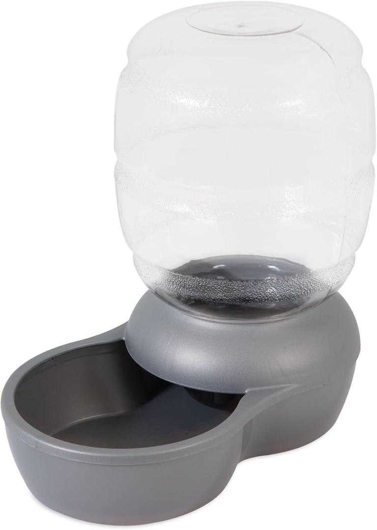 Petmate Replendish Automatic Gravity Waterer for Cats and Dogs, BPA-Free, No Batteries Required, Includes Charcoal Filter, 2.5 Gallons, Made in USA,Silver (Grey)