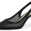 QIY Womens Mesh Black Heels Pointed Toe Chunky Heel Pumps Closed Toe Slingback Block Heel Party Dressy Shoes Size 7