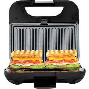 Kalorik 4-In-One Sandwich Grill and Waffle Maker with Interchageable Nonstick Plates and Cool-Touch Handle Perfect for Waffles Grilled Cheese Fried Eggs and More, 800-Watts, Stainless Steel