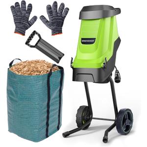 GreenSweep Electric Wood Chipper & Mulcher 15A Powerful Garden Chipper for Branches, Sticks & Yard Waste Compact, Quiet & Easy to Use with Collection Bag