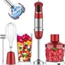 Blackcow Multi-Use 5 in 1 Immersion Blender 3.0, BPA-Free, 800W 12 Speed Hand Blenders for Kitchen, Copper Motor Stainless Steel Blade Emulsion Blender Handheld with Chopper, Whisk and Frother, Red