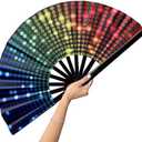 Pack of 2, GeGeYa13 Inch Large Folding Fan-Hand Fan Popping Fan for Line Dancing Clacking Fans for Boots On The Ground Dance,Party,Outdoor,Decoration (Party Lights)